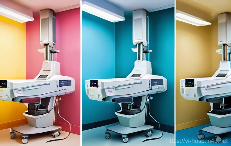 방사선 종양학과에서 쓰이는 최신 장비 - Here are three image generation prompts in English, detailing various aspects of advanced radiothera...