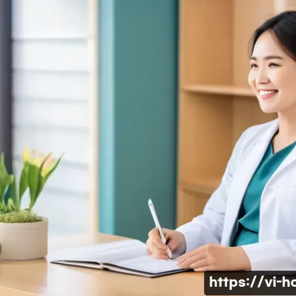 임산부를 위한 종합검진 패키지 비교 - **Prompt 1: Serene Prenatal Consultation**
    A happy, pregnant Vietnamese woman in her second trim...