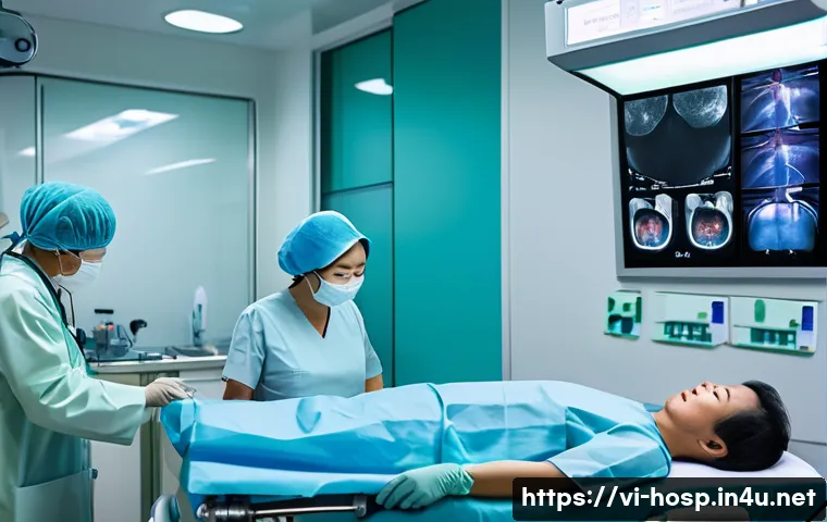 위내시경과 대장내시경 차이 - A detailed medical scene inside a modern Vietnamese hospital endoscopy room, showing a middle-aged V...