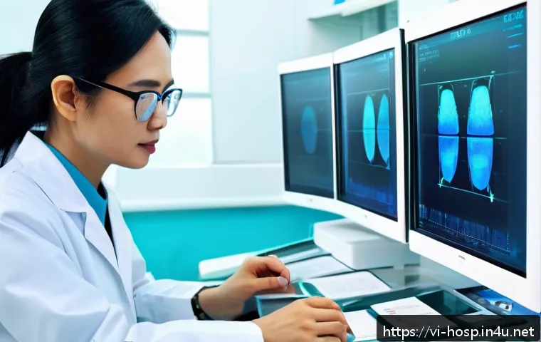 유전자 기반 맞춤형 치료 병원 - A modern Vietnamese hospital genetics laboratory with high-tech gene sequencing machines, scientists...