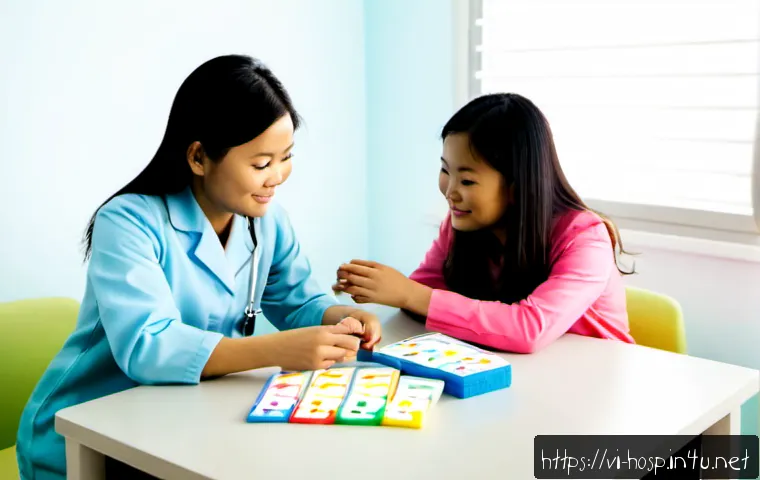 Home 17 소아 발달 검사와 상담 병원 - Photorealistic pediatric developmental consultation in a modern Vietnamese children’s clinic, caring...